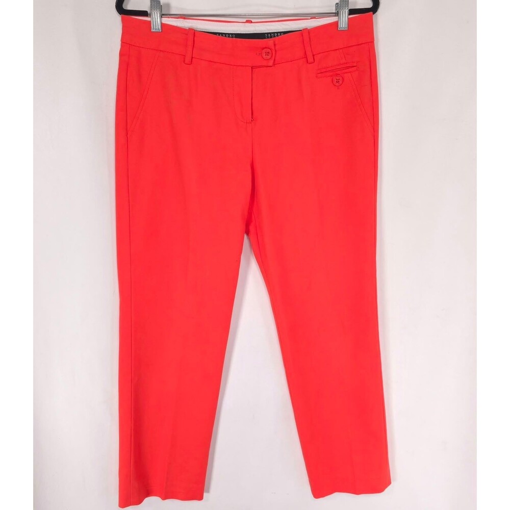 SANDRO STUDIO Women's Modern Fit Ankle Pants 10 Coral Stretch Preppy Trousers
